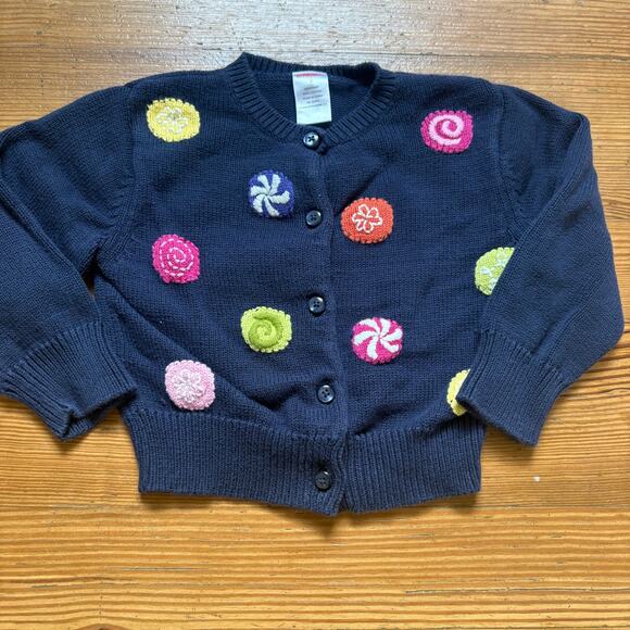 Gymboree navy blue knit colorful candy dot button up cardigan sweater SIZE 3 - Picture 1 of 4